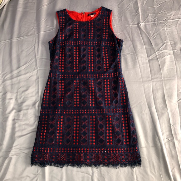 Tommy Hilfiger Dresses & Skirts - Tommy Hilfiger Red & Navy Sleeveless Dress Size 10 Lace Cutout Preppy Americana